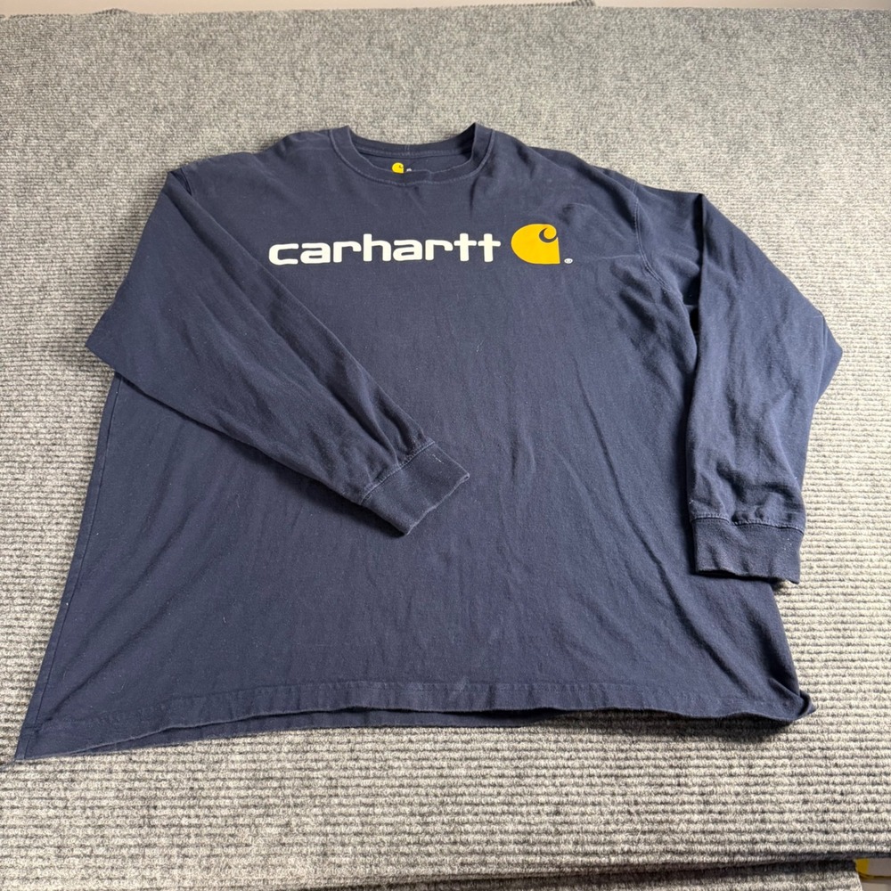 Carhartt Mens XL Long Sleeve Graphic T-Shirt Navy Blue Logo Workwear Tee